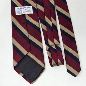 ROBERT TALBOTT SHOP SILK TIE REPP STRIPE BURGUNDY TAN BLUE 3.5" X 58"